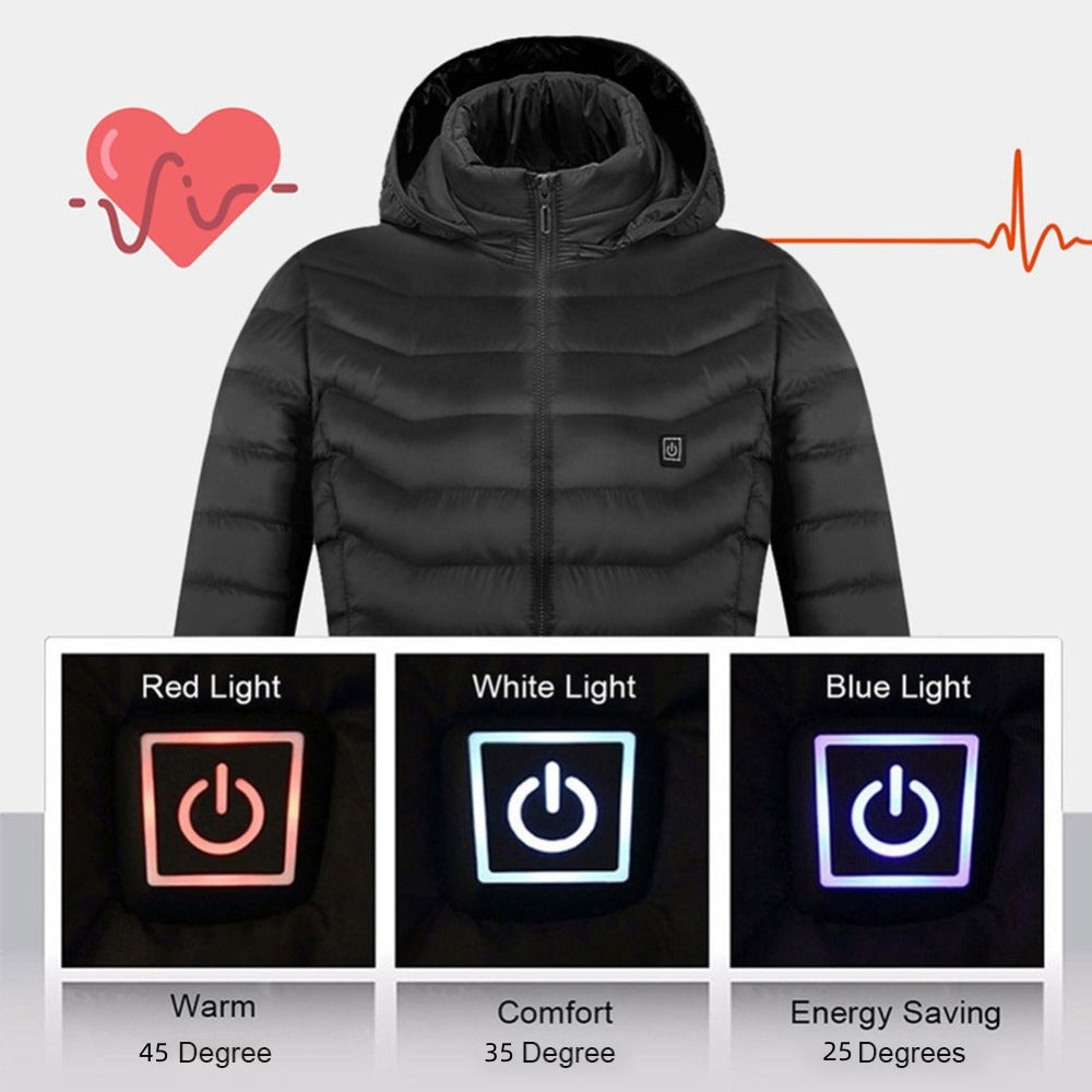 USB Heated Jacket – Unisex Thermal Zip-Up with Removable Hood