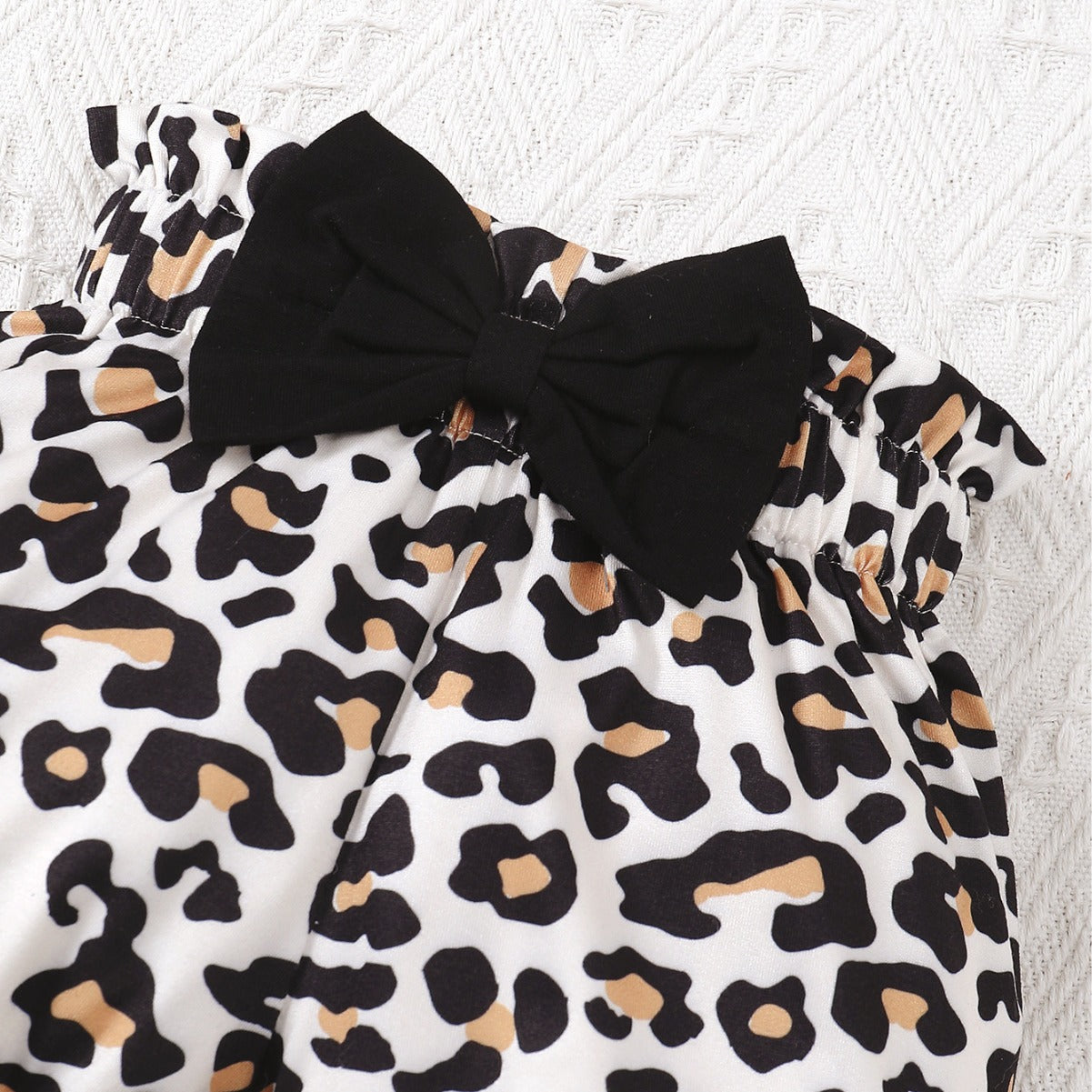 Baby Girls Leopard Print Bow Romper & Shorts Set – Cotton Two-Piece