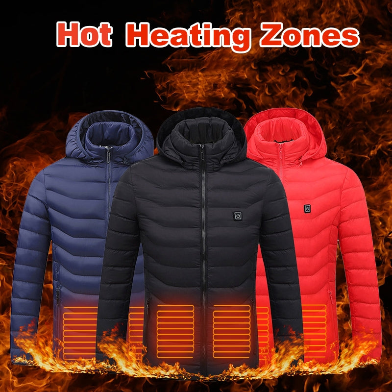 USB Heated Jacket – Unisex Thermal Zip-Up with Removable Hood