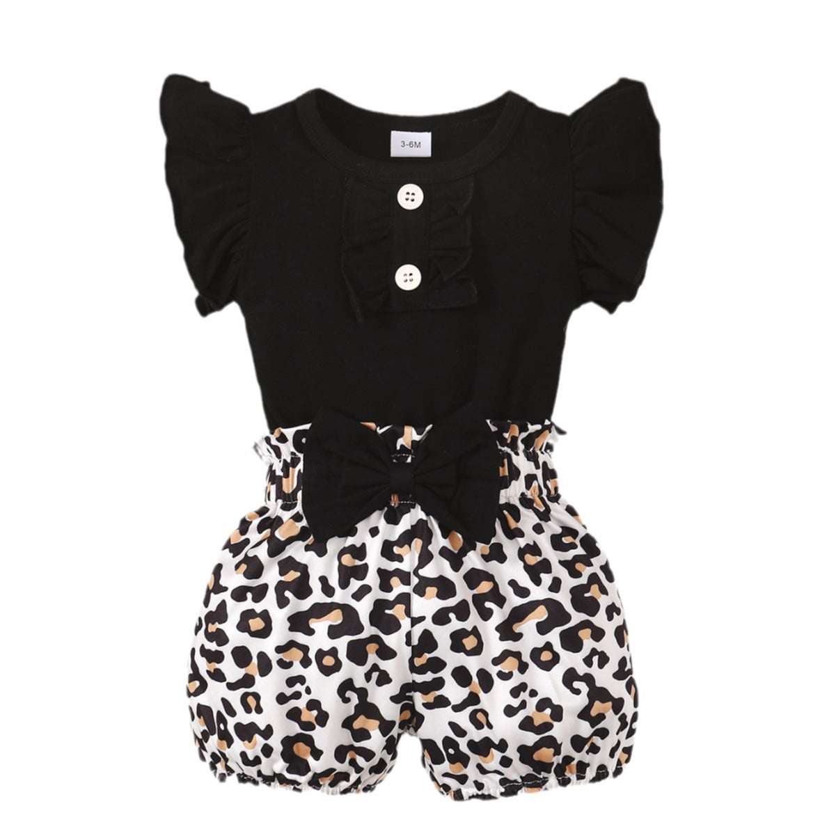 Baby Girls Leopard Print Bow Romper & Shorts Set – Cotton Two-Piece