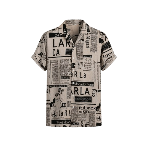 Men's Vintage Newspaper Print Hawaiian Shirt