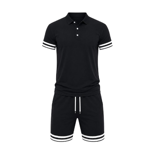Men's Polo Shirt & Shorts Set | Stripe Trim Summer Co-ord