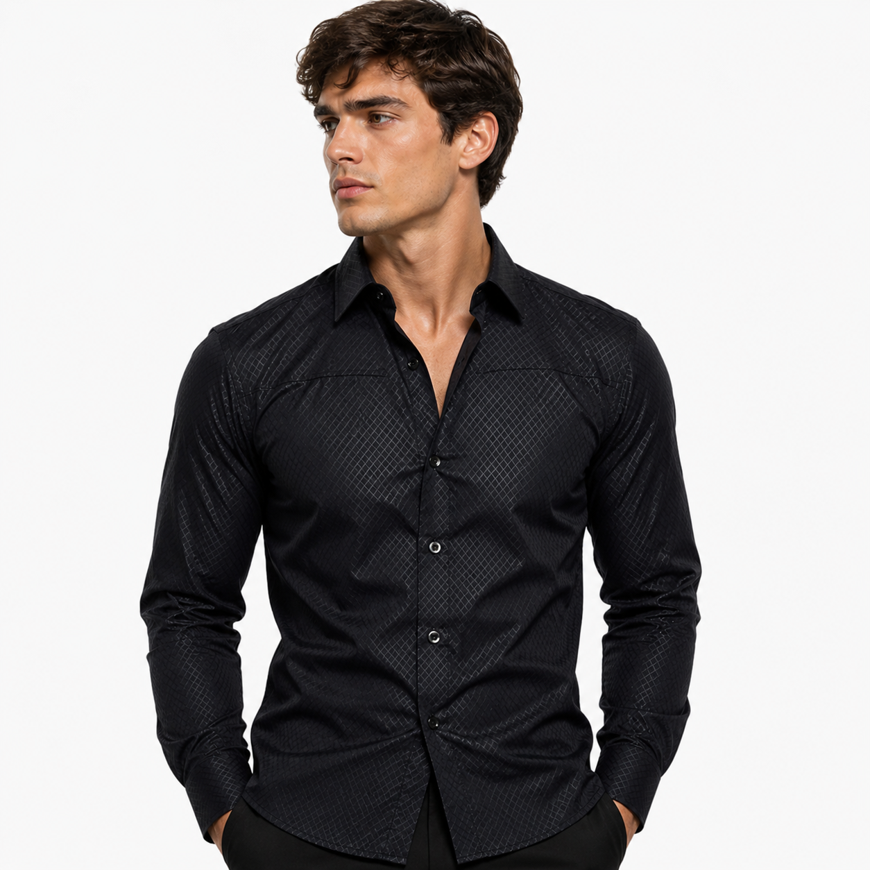 Men's Fitted Plaid Shirt – Smart Casual Cotton Blend | 6 Colours
