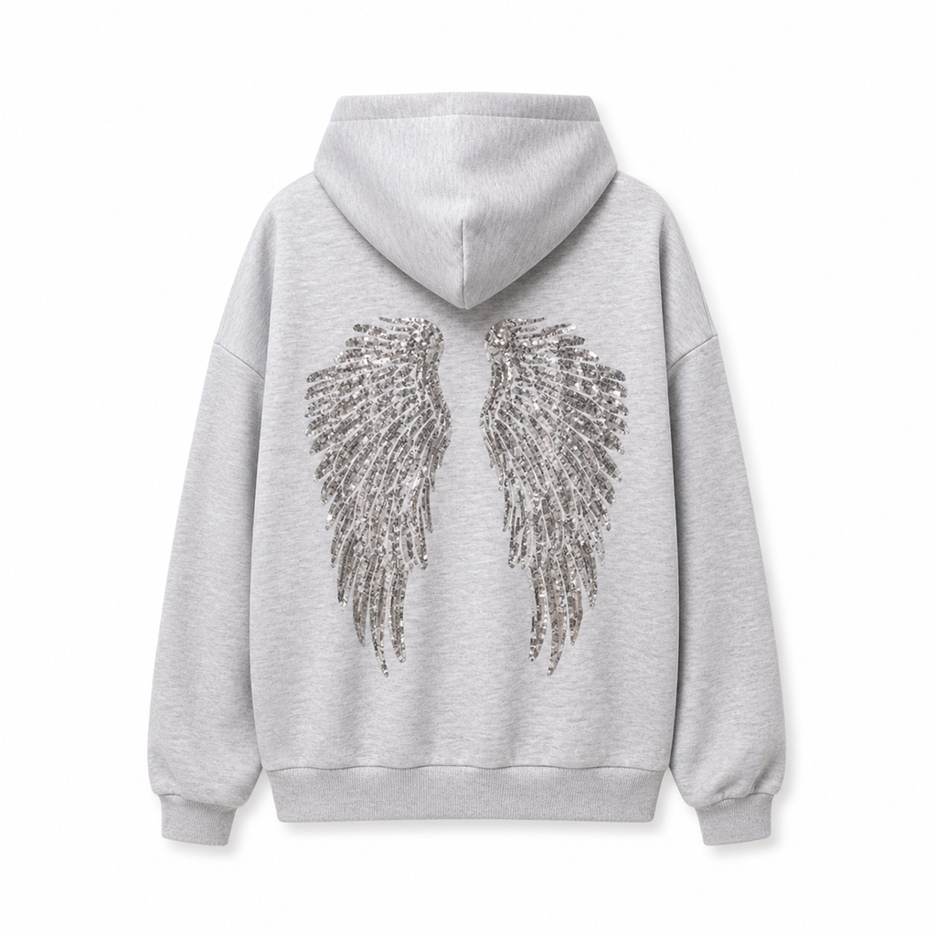 Women's Sequin Angel Wings Oversized Hoodie | Y2K Drop-Shoulder Pullover & Jogger Set
