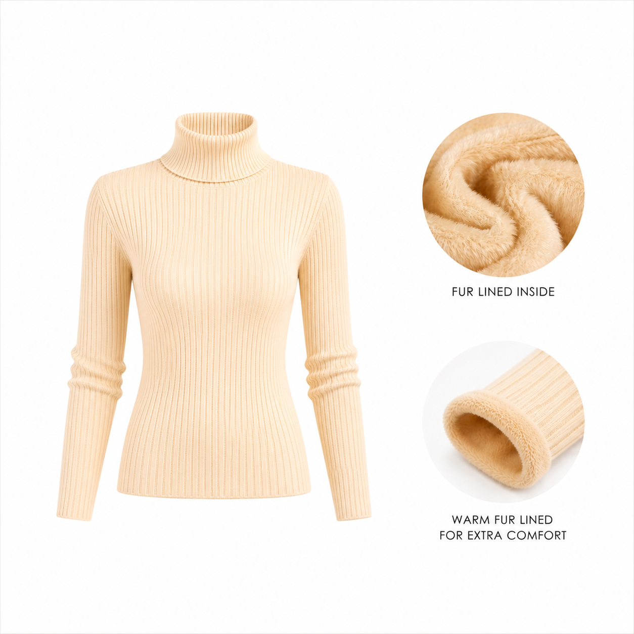 Women's Fleece-Lined Turtleneck Sweater | Thick Knit Pullover | One Size
