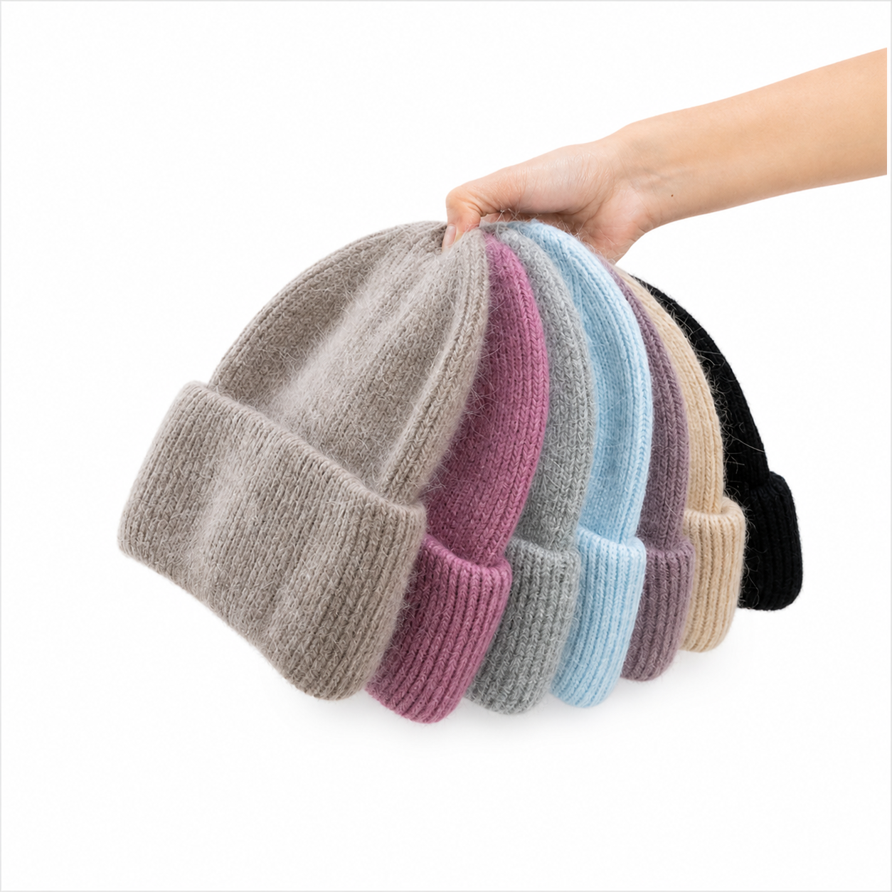 Women's Rabbit Fur Knitted Beanie | Thick Warm Winter Hat | 17 Colours