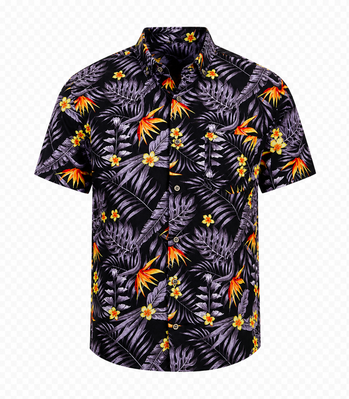 Men's Hawaiian Button-Down Shirt – All-Over Print with Chest Pocket
