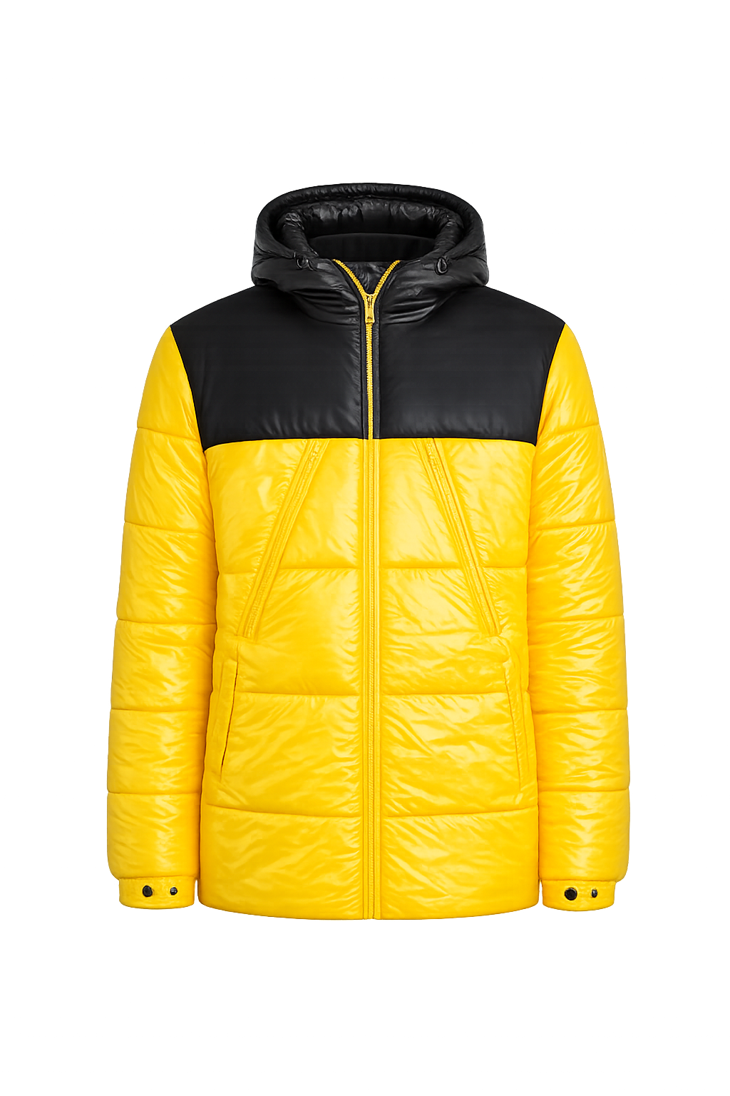 Men's Quarter Suede Bubble Jacket – Two-Tone Hooded Padded Coat