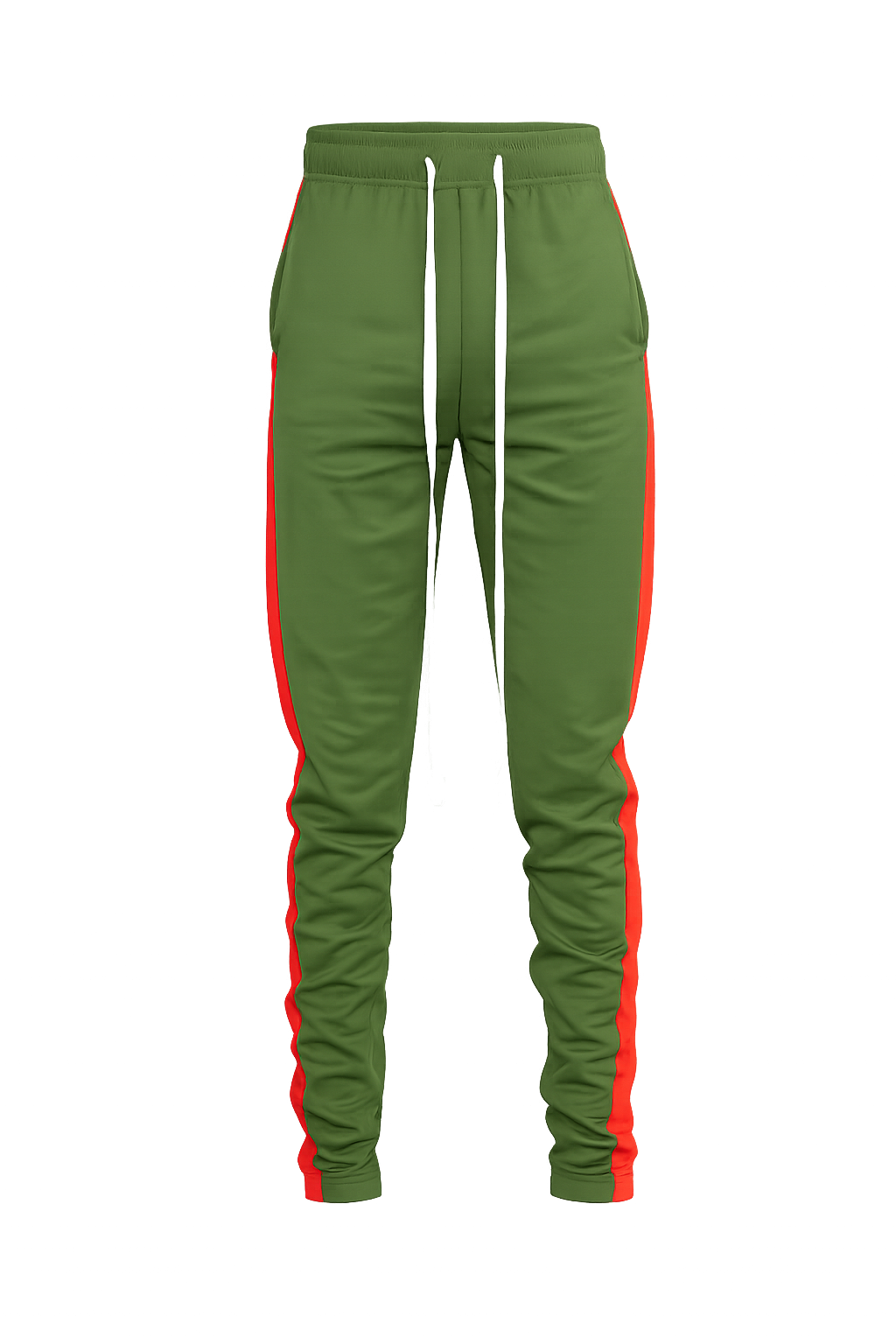 Men's Slim Fit Track Pants – Olive Stripe Joggers with Ankle Zipper