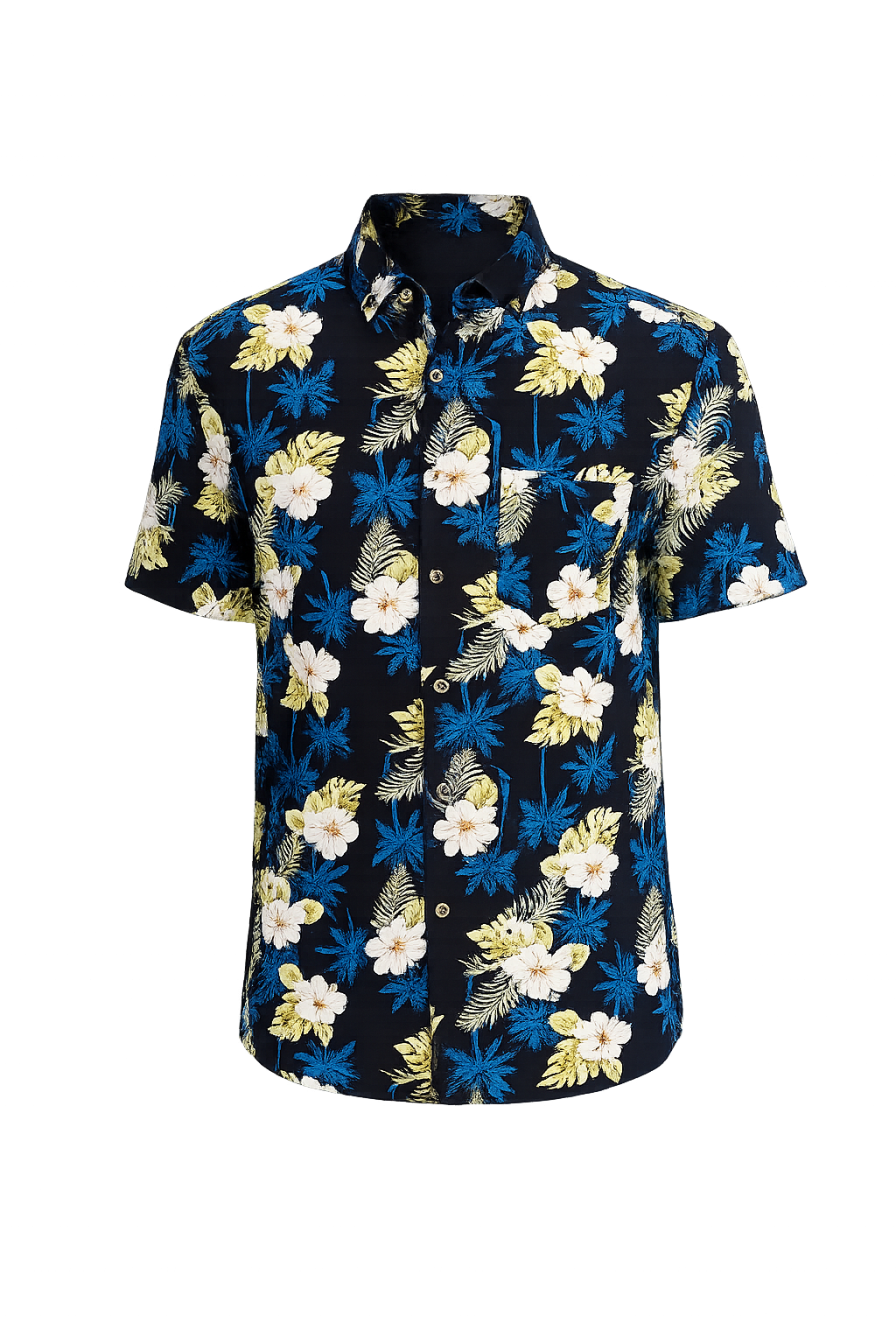 Men's Hawaiian Print Button-Down Shirt – Unique All-Over Print with Chest Pocket