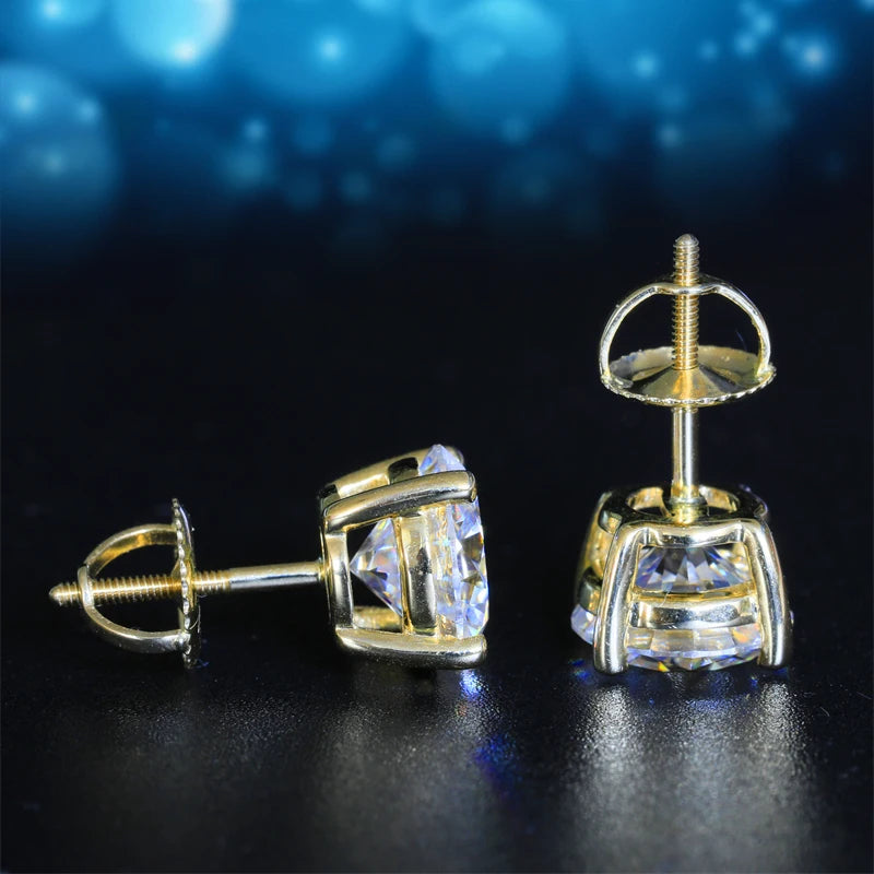 VVS Moissanite Stud Earrings | S925 Silver & 14K Gold Plated | Sizes 3mm–11mm