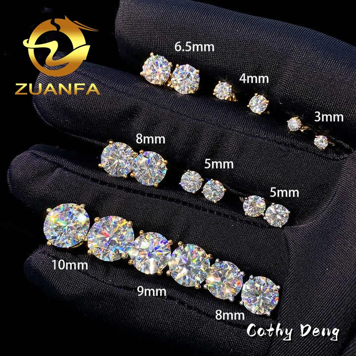 VVS Moissanite Stud Earrings | S925 Silver & 14K Gold Plated | Sizes 3mm–11mm