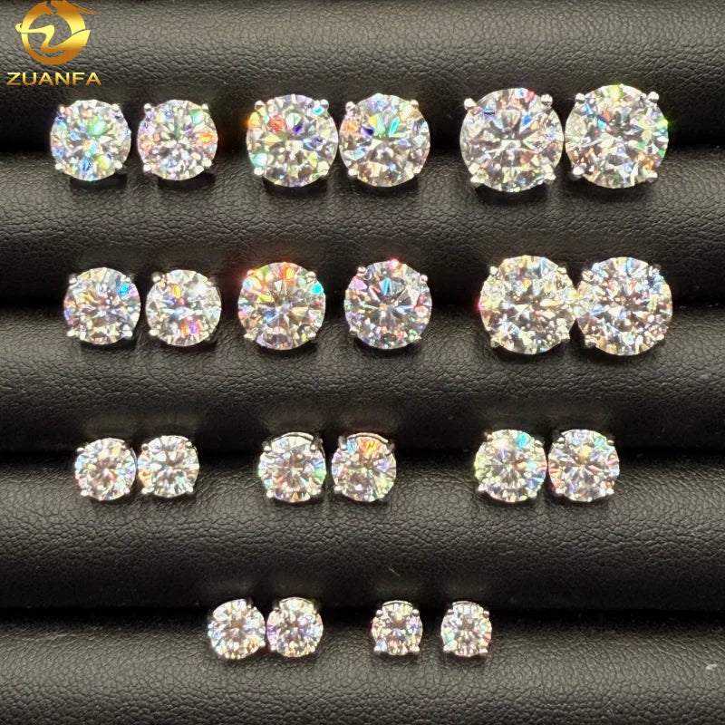 VVS Moissanite Stud Earrings | S925 Silver & 14K Gold Plated | Sizes 3mm–11mm