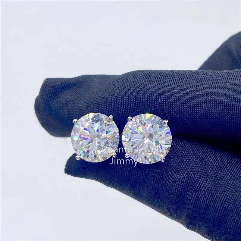 VVS Moissanite Stud Earrings | S925 Silver & 14K Gold Plated | Sizes 3mm–11mm