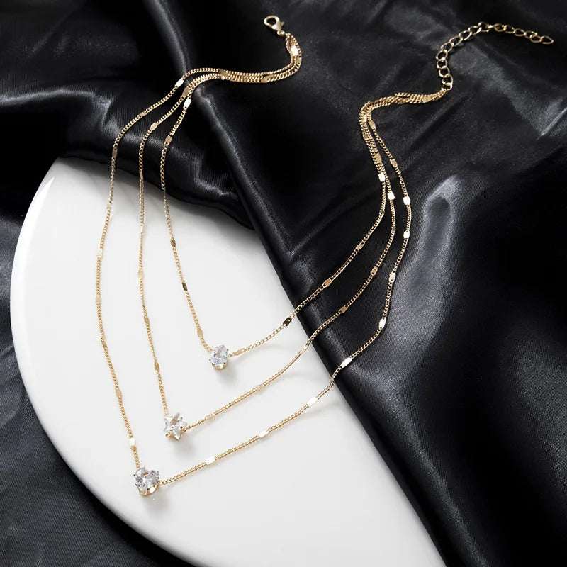 Women's Zircon Heart Pendant Necklace | Multilayer Chain Choker | Party Jewellery Gift