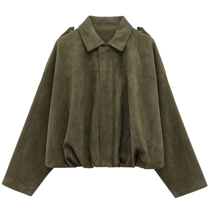 Women's Cropped Suede Bomber Jacket | High Street Zip-Up | Sizes XS–L