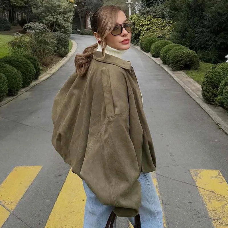 Women's Cropped Suede Bomber Jacket | High Street Zip-Up | Sizes XS–L