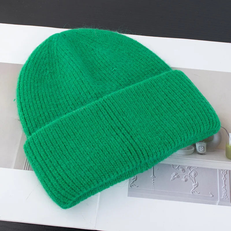 Women's Rabbit Fur Knitted Beanie | Thick Warm Winter Hat | 17 Colours