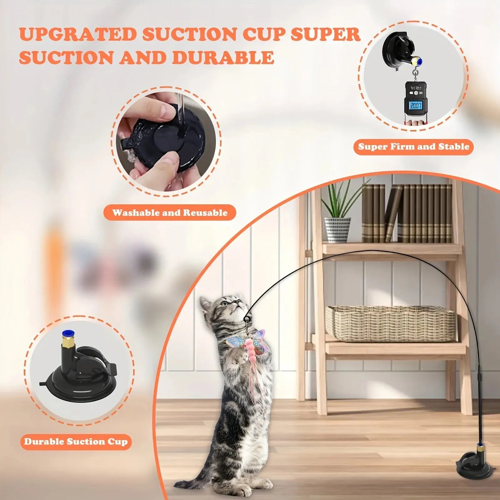 Cat Feather Wand Teaser | Interactive Bell & Feather Toy with Suction Cup Base