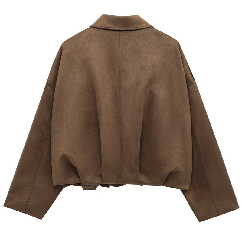 Women's Cropped Suede Bomber Jacket | High Street Zip-Up | Sizes XS–L