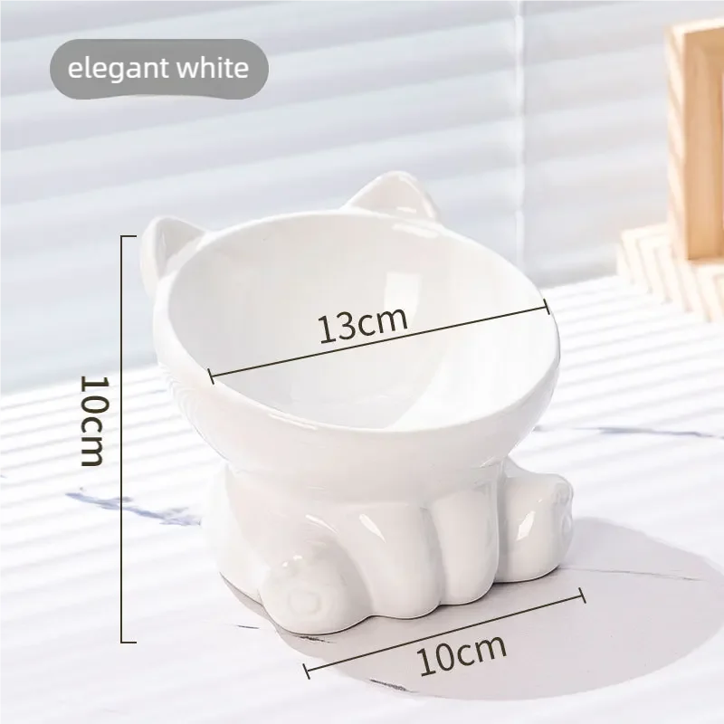 Ceramic Raised Cat Bowl | Tilted High-Foot Design | White & Black