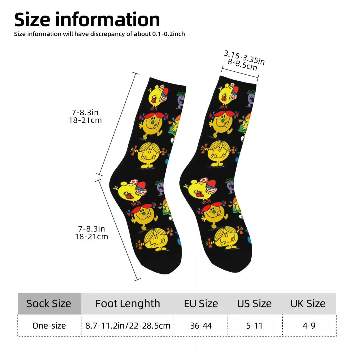 Mr. Men & Little Miss Cartoon Crew Socks | Unisex | One Size | 4 Designs