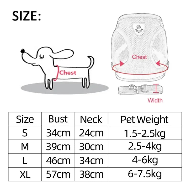 Cat & Dog Harness Vest with Lead | Adjustable Reflective Mesh Harness for Small & Medium Pets