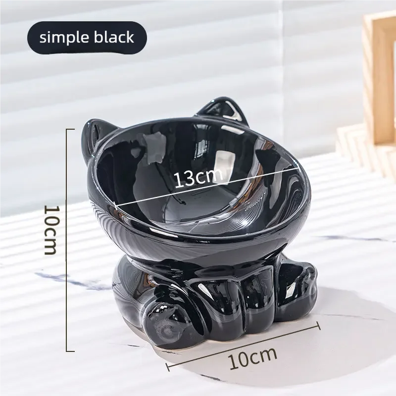 Ceramic Raised Cat Bowl | Tilted High-Foot Design | White & Black