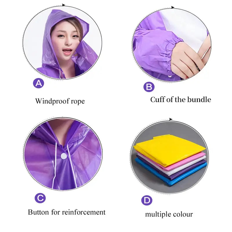 Hooded Raincoat | Waterproof Poncho | Clear & Purple