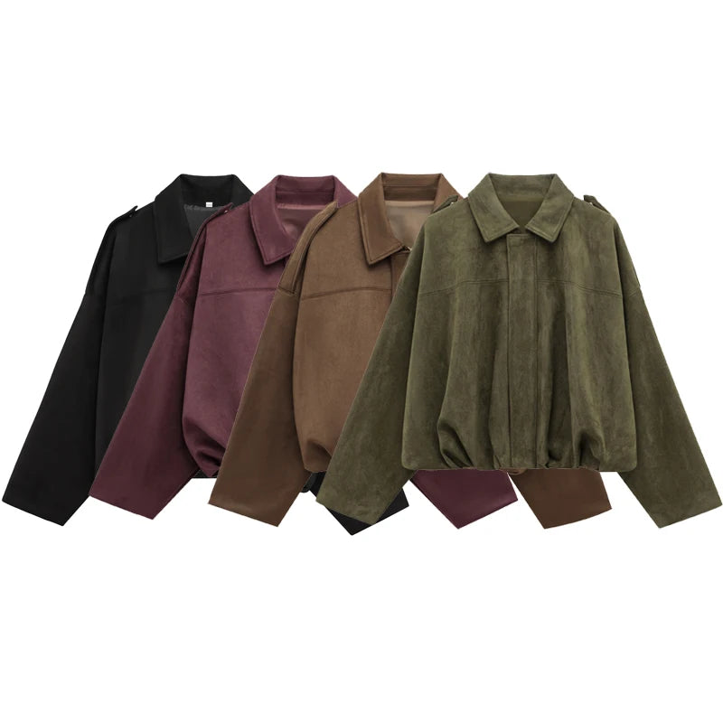 Women's Cropped Suede Bomber Jacket | High Street Zip-Up | Sizes XS–L