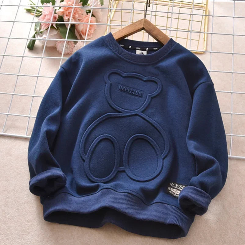 Kids Bear Print Hoodie Sweatshirt | Casual Cotton Pullover for Girls & Boys Ages 2–7