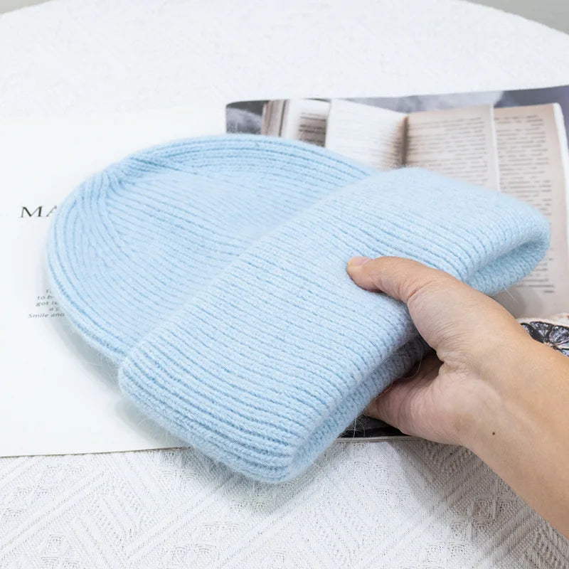 Women's Rabbit Fur Knitted Beanie | Thick Warm Winter Hat | 17 Colours