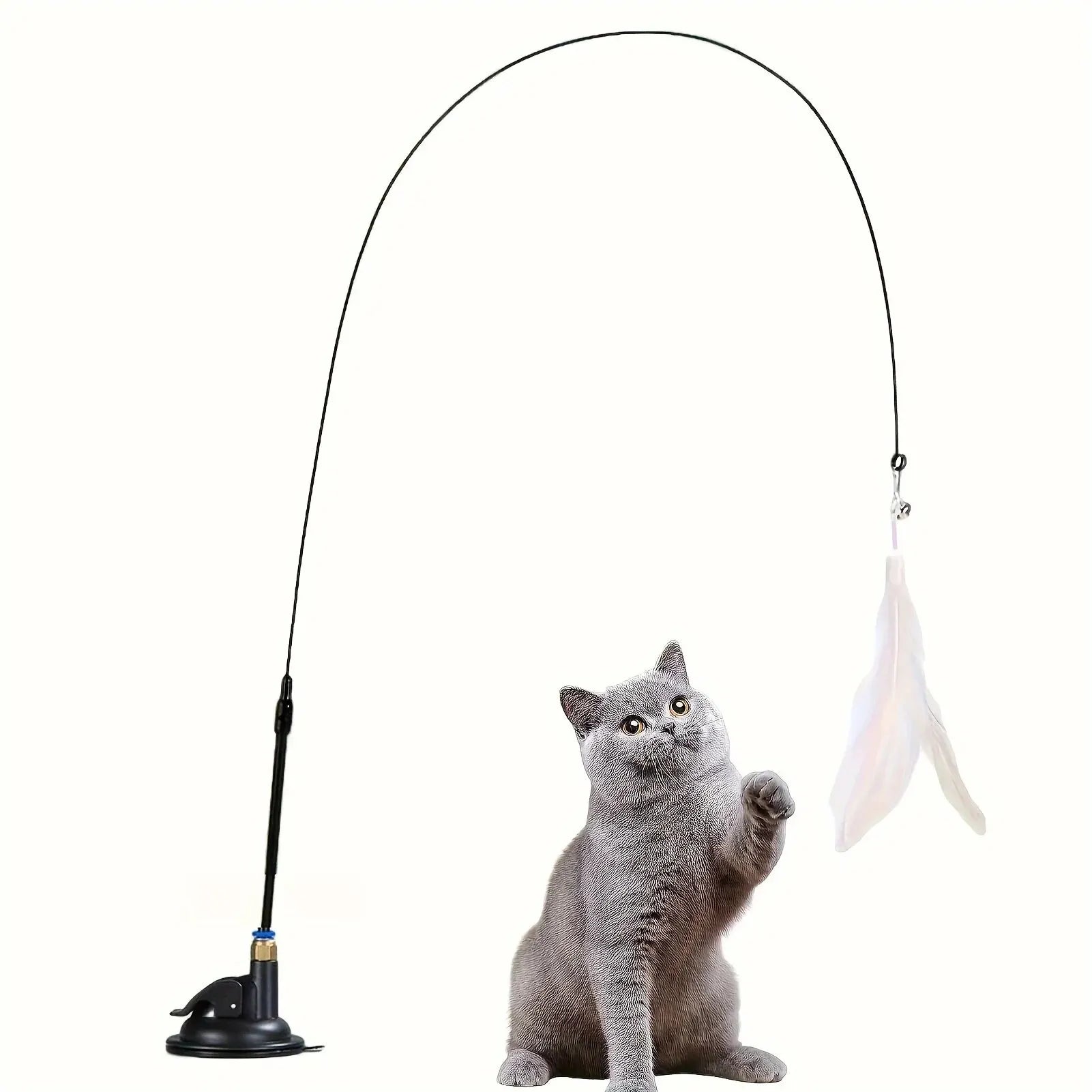 Cat Feather Wand Teaser | Interactive Bell & Feather Toy with Suction Cup Base