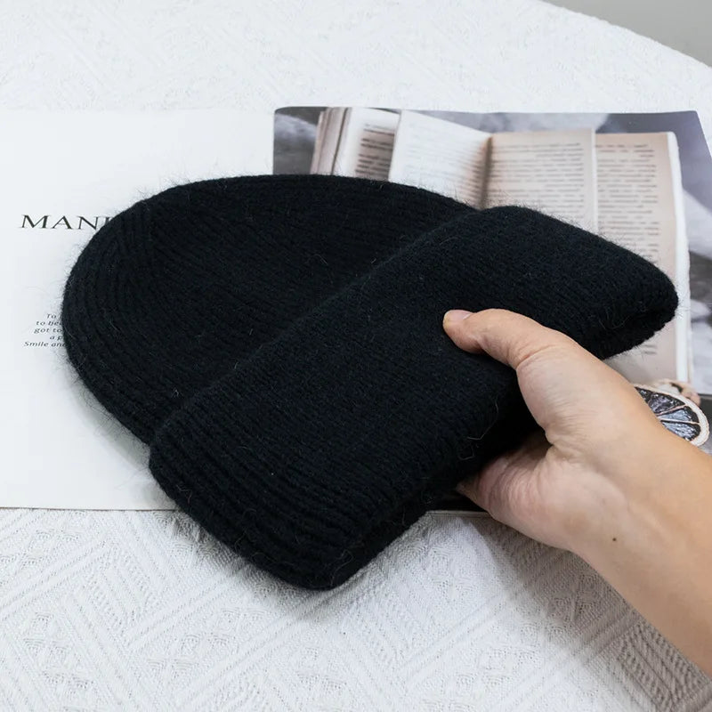 Women's Rabbit Fur Knitted Beanie | Thick Warm Winter Hat | 17 Colours