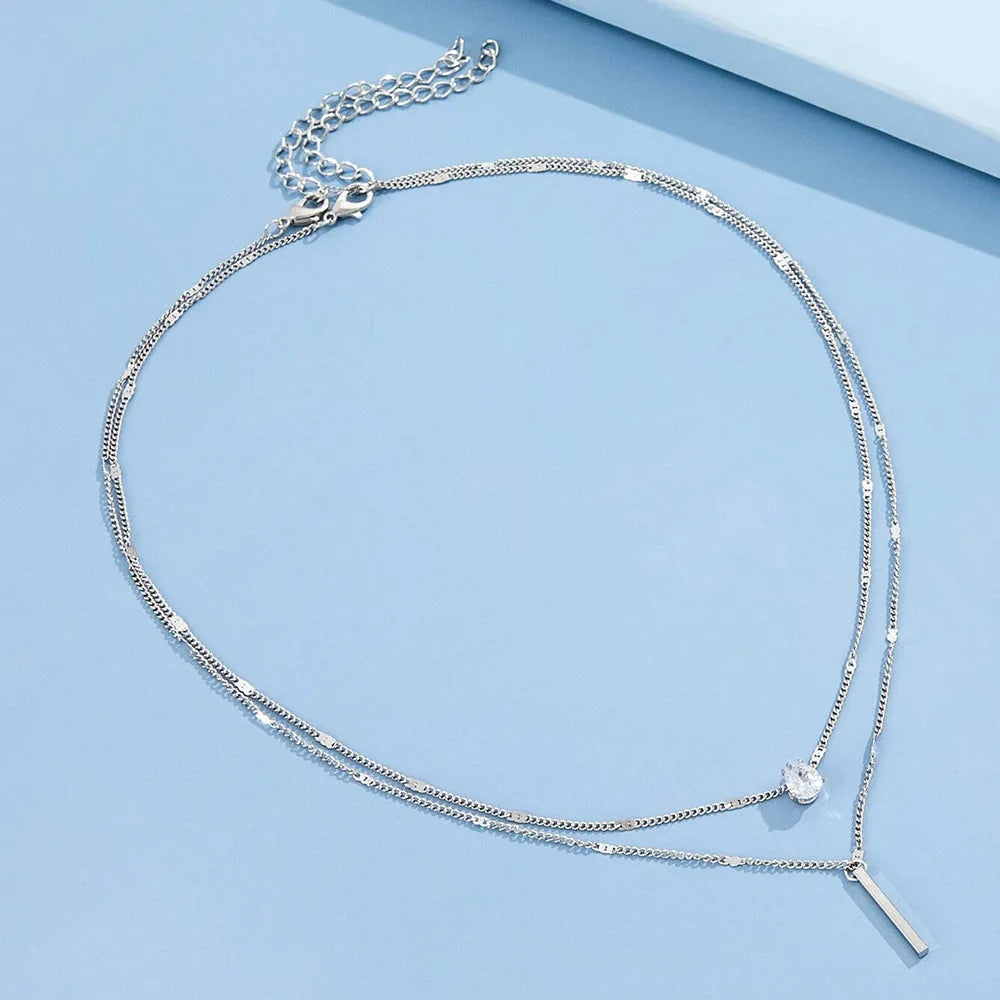 Women's Zircon Heart Pendant Necklace | Multilayer Chain Choker | Party Jewellery Gift