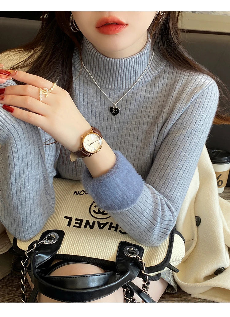 Women's Fleece-Lined Turtleneck Sweater | Thick Knit Pullover | One Size