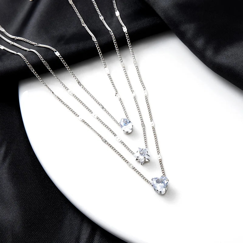 Women's Zircon Heart Pendant Necklace | Multilayer Chain Choker | Party Jewellery Gift