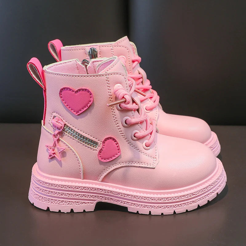 Girls' Fashion Ankle Boots | Zip-Up PU Leather Winter Boots for Kids