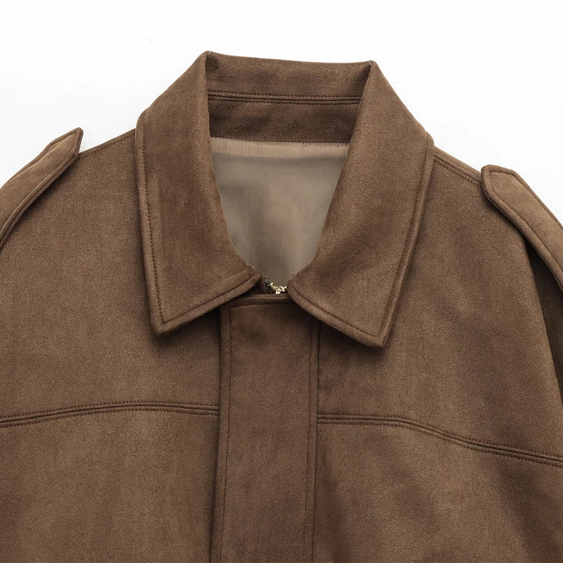 Women's Cropped Suede Bomber Jacket | High Street Zip-Up | Sizes XS–L