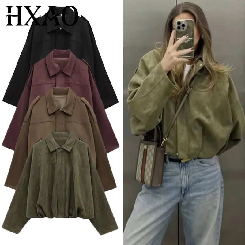 Women's Cropped Suede Bomber Jacket | High Street Zip-Up | Sizes XS–L