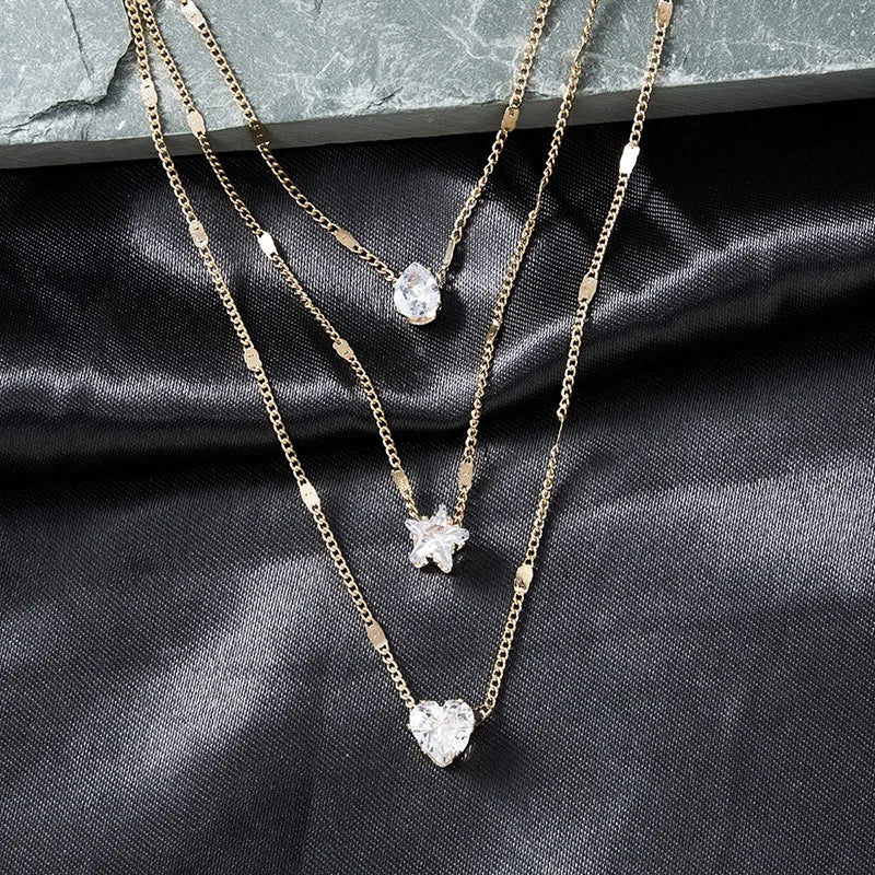 Women's Zircon Heart Pendant Necklace | Multilayer Chain Choker | Party Jewellery Gift