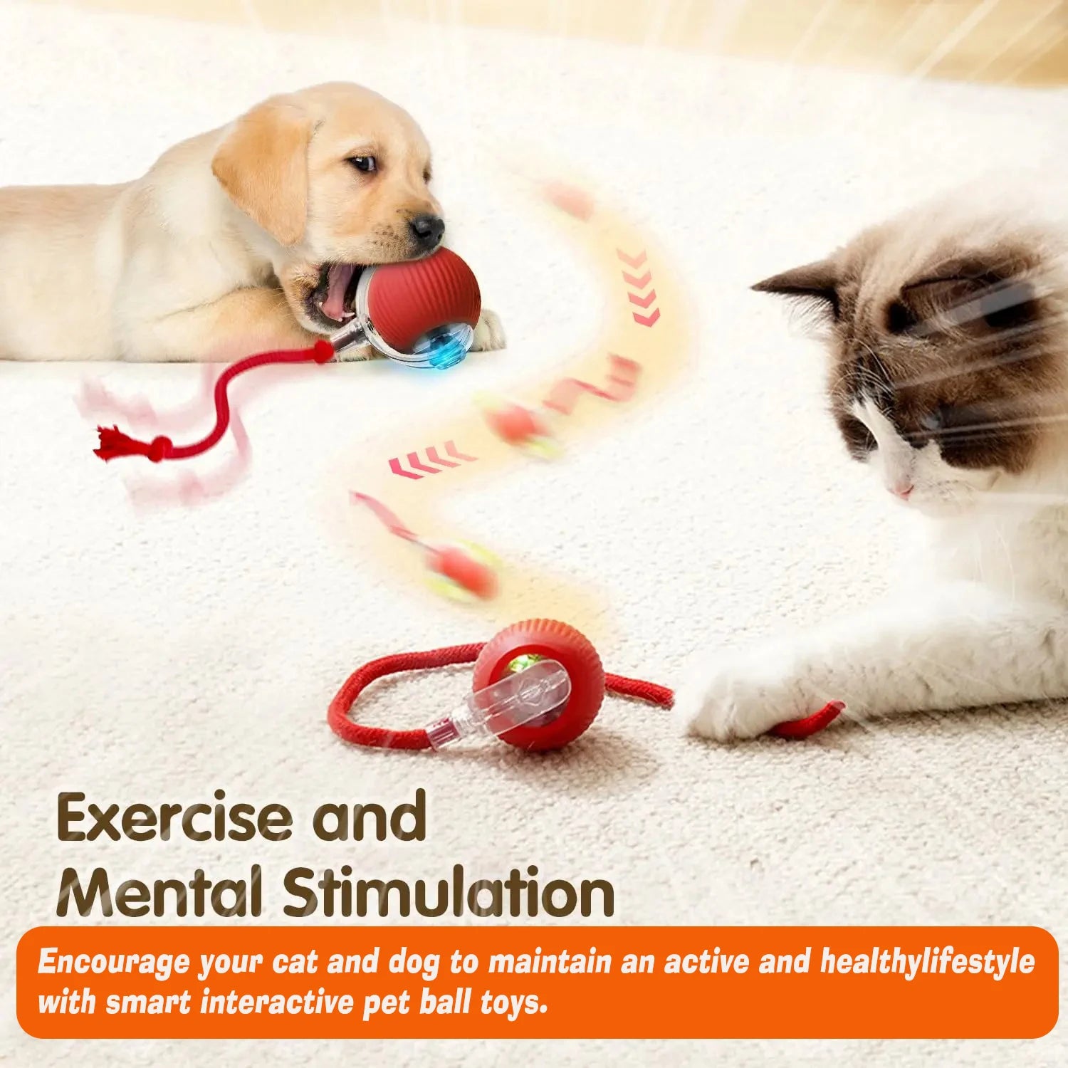 Smart Interactive Rolling Ball Toy for Dogs & Cats | Auto Obstacle Avoidance, 3 Play Modes