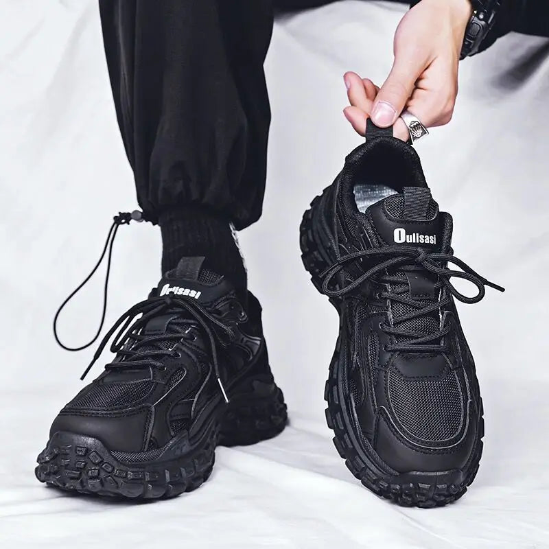 Men's Lace-Up Trainers | Air Mesh Breathable Sneakers | Black | EU 39–44
