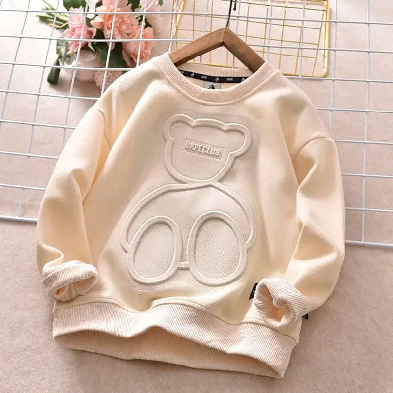 Kids Bear Print Hoodie Sweatshirt | Casual Cotton Pullover for Girls & Boys Ages 2–7