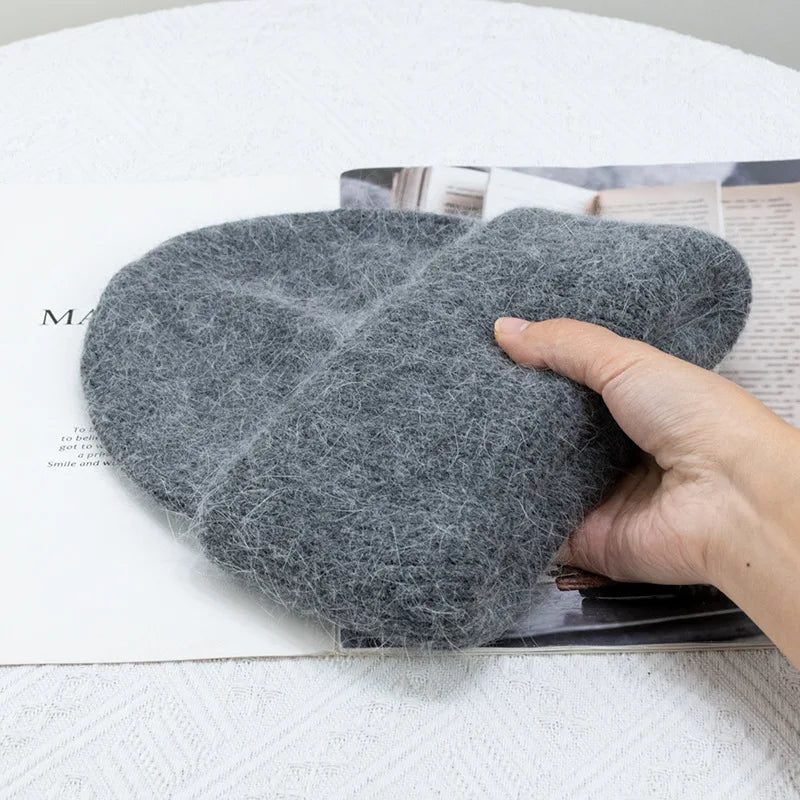 Women's Rabbit Fur Knitted Beanie | Thick Warm Winter Hat | 17 Colours