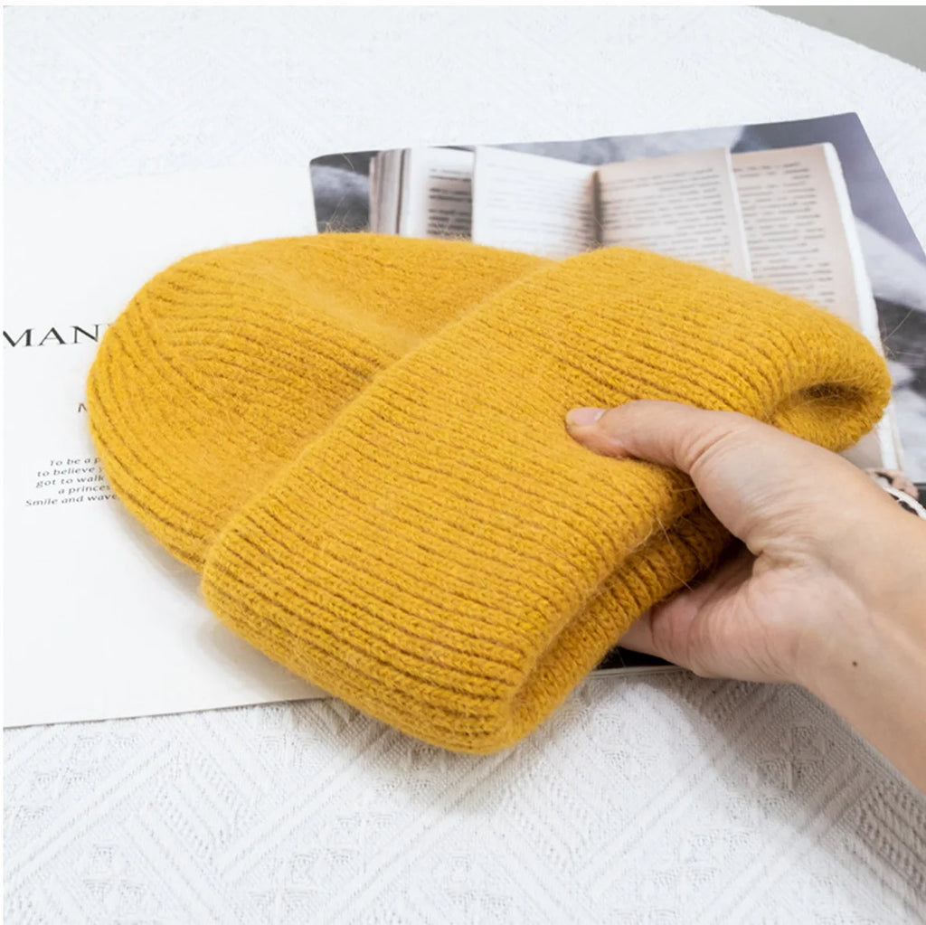 Women's Rabbit Fur Knitted Beanie | Thick Warm Winter Hat | 17 Colours
