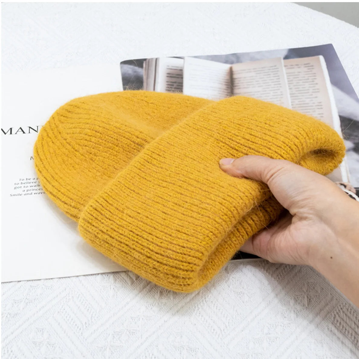 Women's Rabbit Fur Knitted Beanie | Thick Warm Winter Hat | 17 Colours