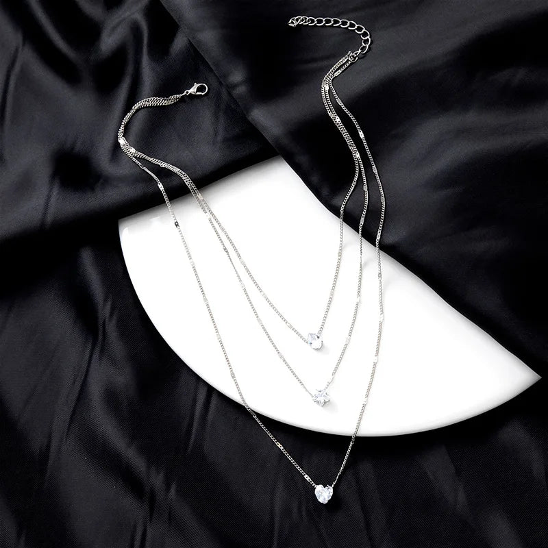 Women's Zircon Heart Pendant Necklace | Multilayer Chain Choker | Party Jewellery Gift