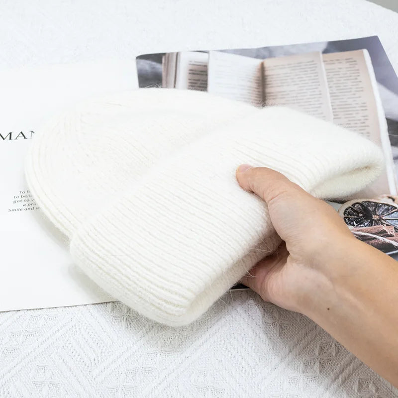 Women's Rabbit Fur Knitted Beanie | Thick Warm Winter Hat | 17 Colours