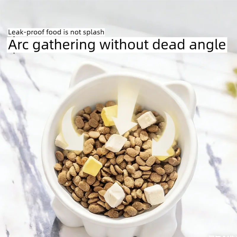 Ceramic Raised Cat Bowl | Tilted High-Foot Design | White & Black